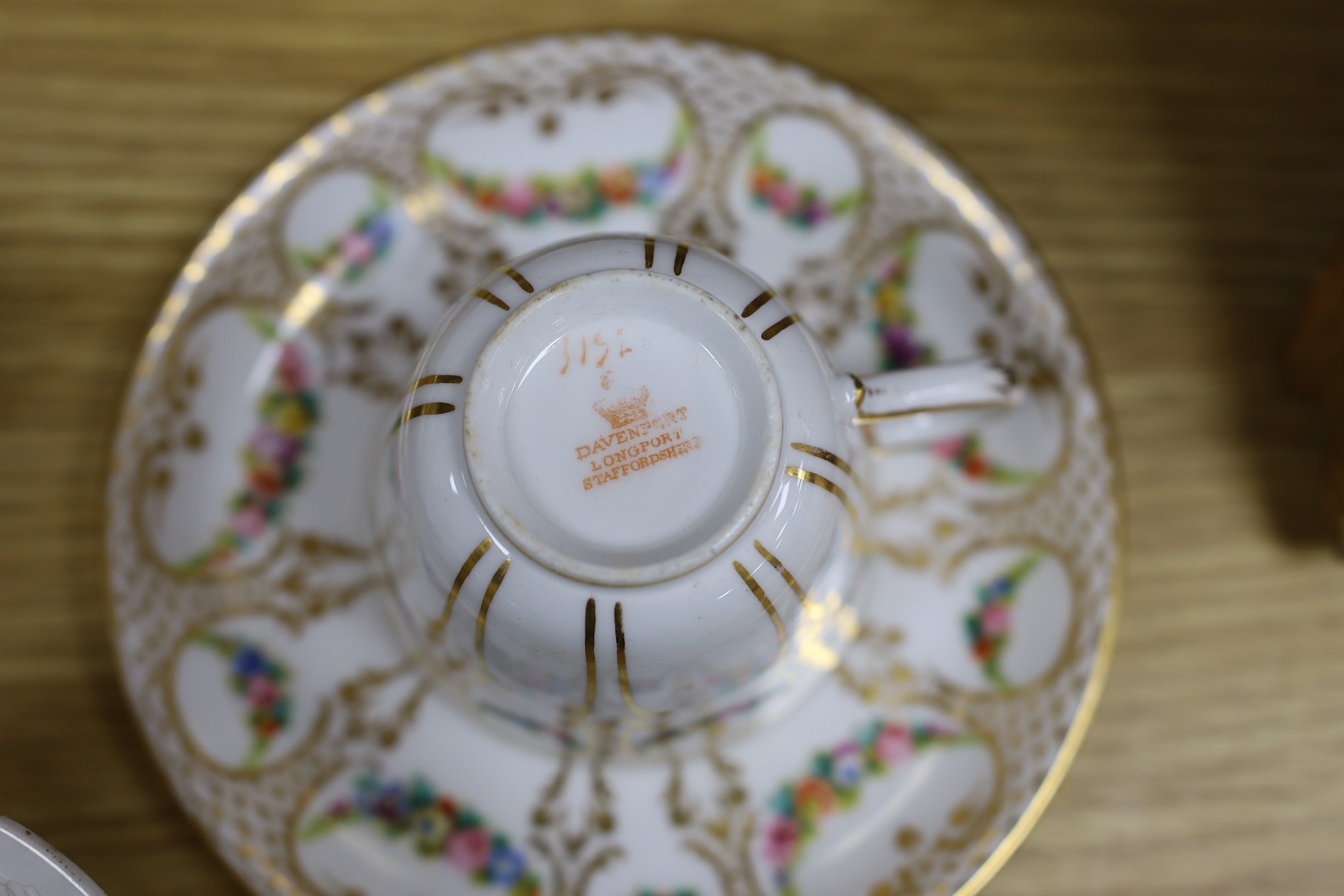 A Davenport part teaset, Meissen muffin dish and a Spode plate